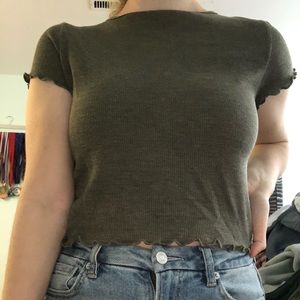 green cropped american eagle baby tee waffle